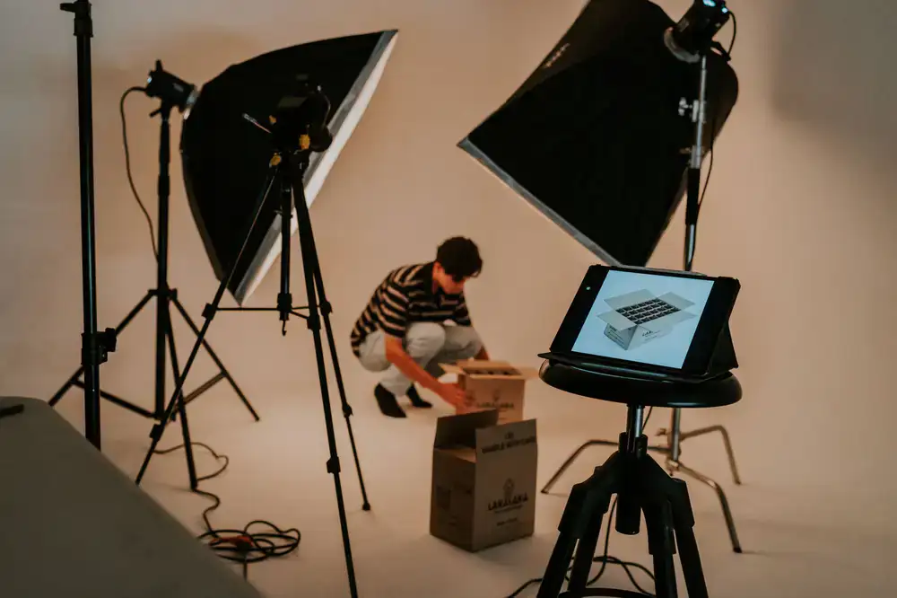 Studio space prepared for a professional photography session