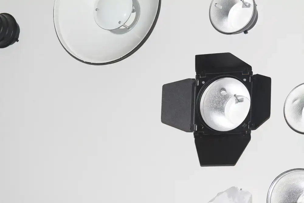Detailed view of studio lighting and modifiers